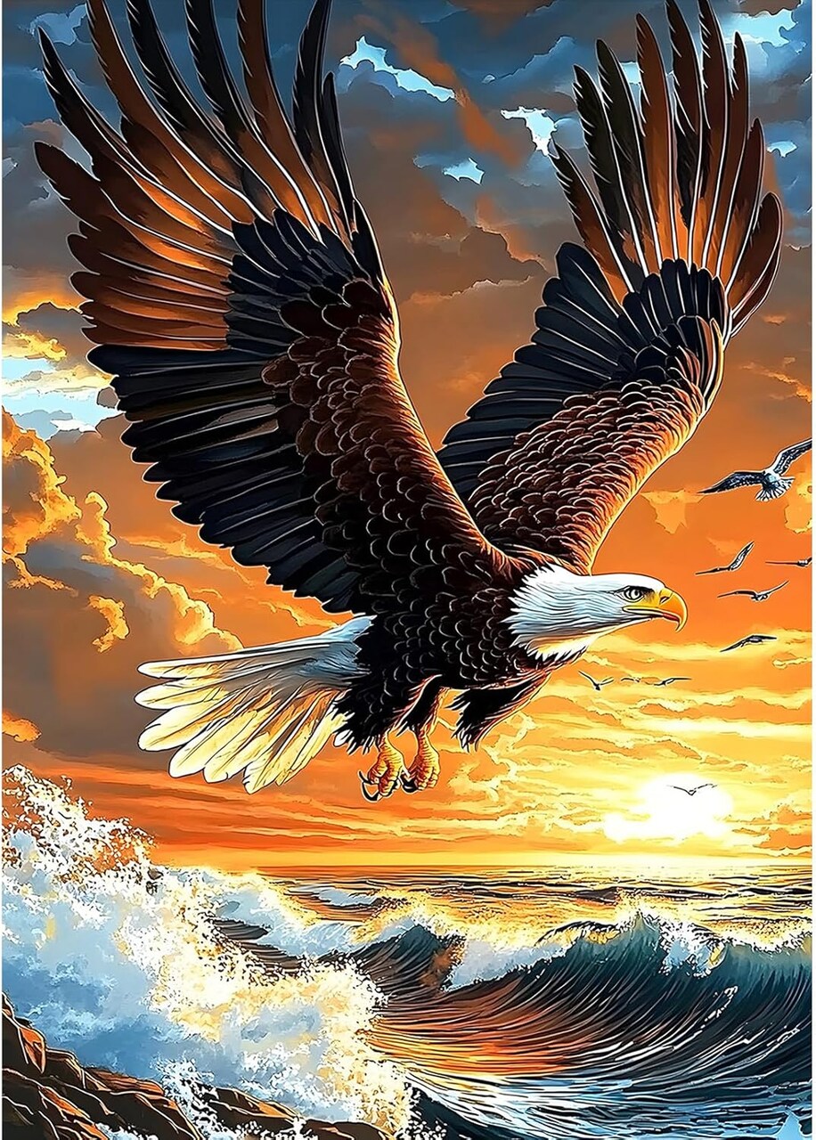 DIY Flying Eagle Diamond Painting Kits for Adults, Diamond Gem Art Painting for Beginners, Diamond Picture with Full Round Drill Dots Craft Set Gift, 12 * 16 Inch